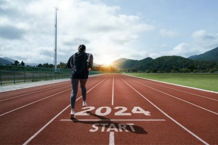 Runner on track with "2024 start text"