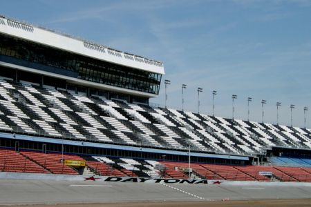 Empty seats of the Daytona Speedway stands