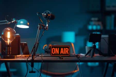 Radio room with a sign on air.