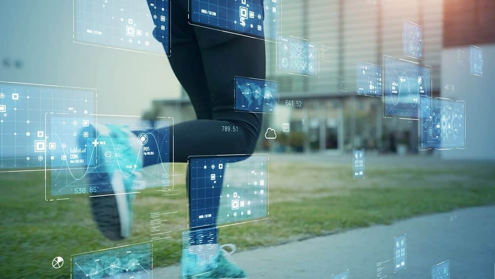 runner on a screen with technology data concepts.