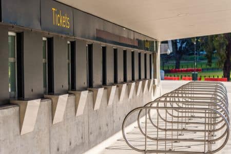 closed stadium ticket windows.