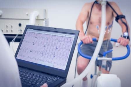 man doing a fitness test with real-time results.