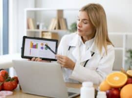 A nutritionist giving an online consultation.