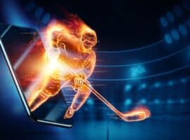 illustration of hockey player on fire coming out of phone
