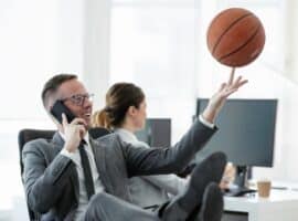 office worker with a basketball