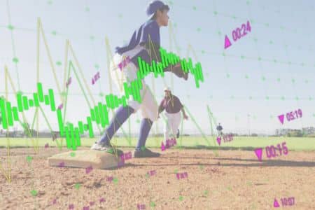 Baseball Player Running With Data Analytics Overlay.