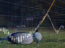 Golf Club And Ball With Digital Tech Data Overlay