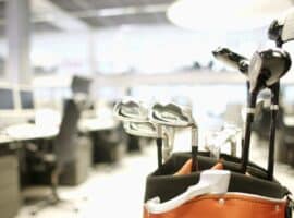 golf equipment in a modern office work environment