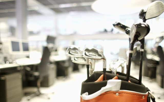golf equipment in a modern office work environment